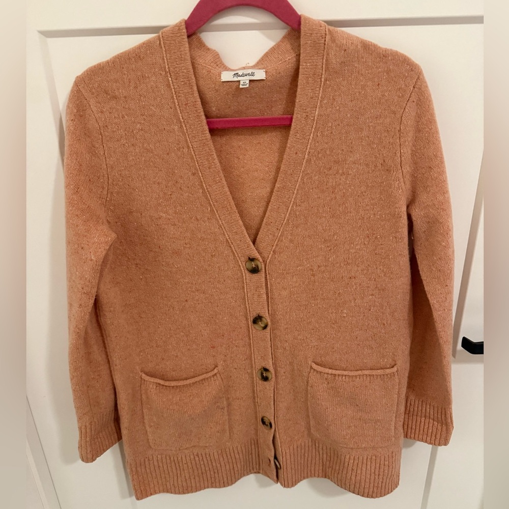 Madewell 100% Merino Wool Cardigan Sweater XS | V-Neck Button Front Pink